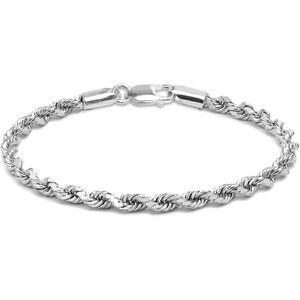 925 Sterling Silver Italian Classic Diamond-Cut Rope Chain Link Bracelet for Wom